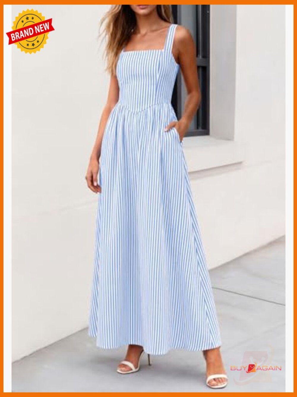 Maxi Dress Summer Striped Sundress Smocked A Line Long Flowy Beach Vacation - Picture 5 of 7
